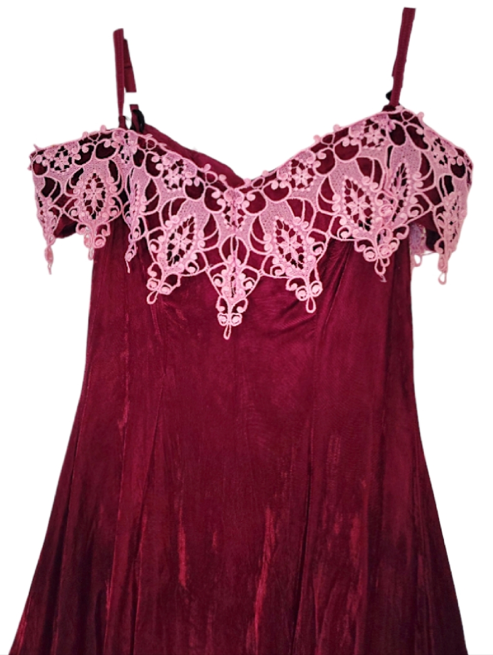 VTG 80s Burgundy Velvet Pink Brocade High Low Midi Prom Dress SZ 15/ 16 - Picture 3 of 13